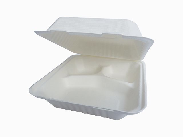 8" 3格一次性翻蓋式環保快餐盒